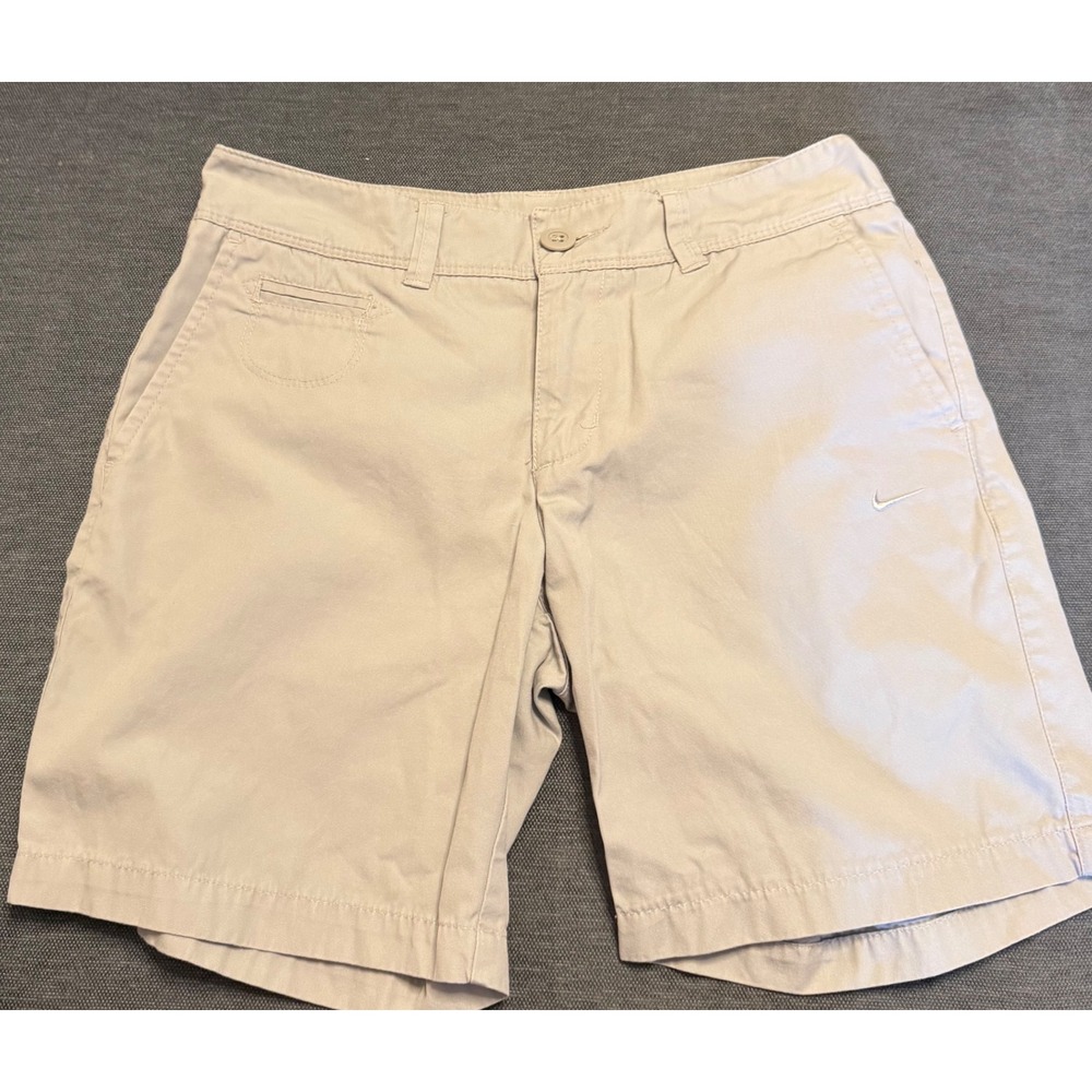 Nike Athletic Dept Khaki Chino Shorts Mens 6 Tan Cotton Twill Embroidered Swoosh